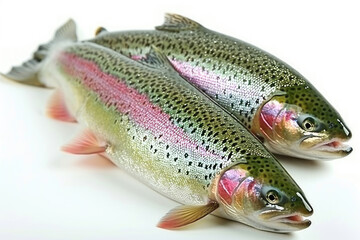 Fresh trout fish on white background.