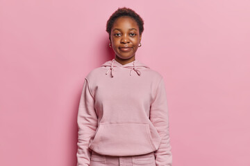 People positive emotions concept. Studio waist up of young happy smiling gently African american...