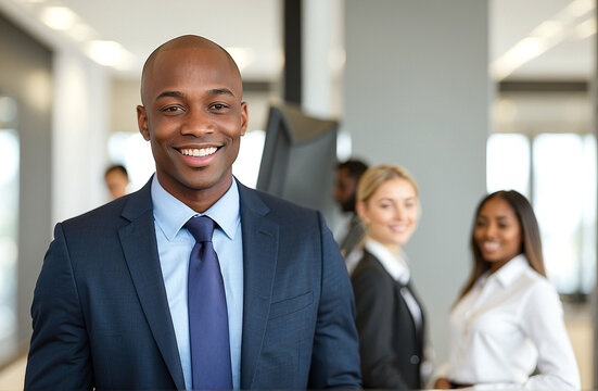 Handsome young black business man in office