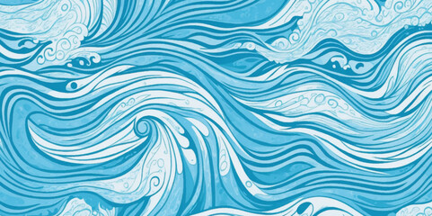 Abstract vector ocean wave soft blue and white background. Seamless pattern with blue waves.