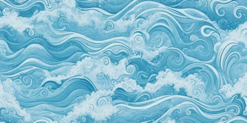 Foto auf Alu-Dibond Vector ocean wave line blue and white background. Ocean sea art with natural template. Seamless soft blue ocean pattern wave water background. © Vactor Viky