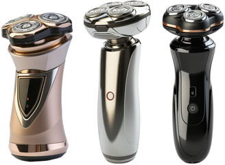 Three different modern shavers with a flexible shaving head - obrazy, fototapety, plakaty