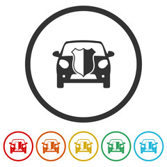 Car insurance, Car shield icon. Set icons in color circle buttons