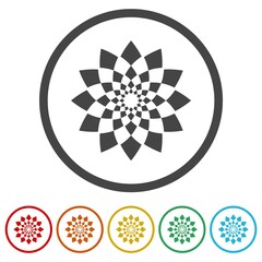 Mandala icon. Set icons in color circle buttons