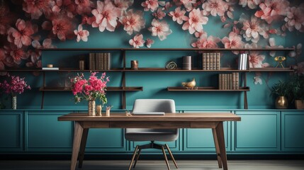 Home mockup, vintage home office interior background.