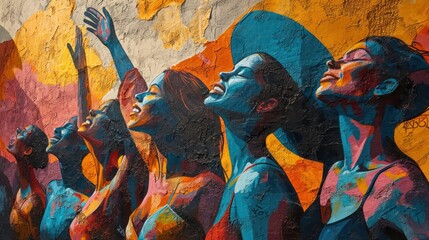 Bold Graffiti Art: Group of Joyful Figures