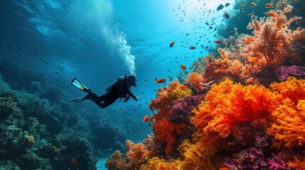 Scuba Diver Exploring Coral Reef
