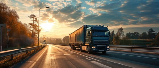Delivery logistics truck on city highway - obrazy, fototapety, plakaty
