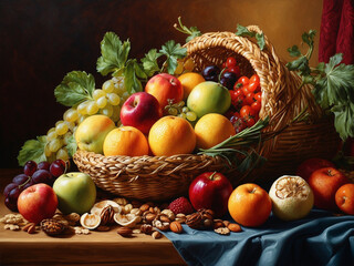Obraz na płótnie Canvas Festive cornucopia assortment with delicious foods, Seasonal harvest of berries and vegetables