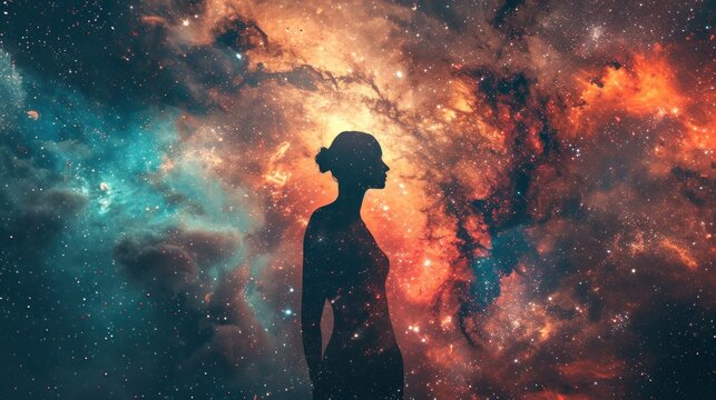 Human Silhouette with a Galaxy Inside Inner Universe