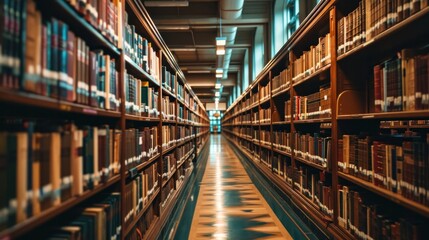 Quiet Library with Rows of Books
