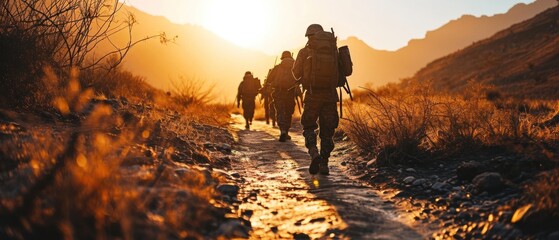 Military Soldiers Marching to Battlefield - obrazy, fototapety, plakaty