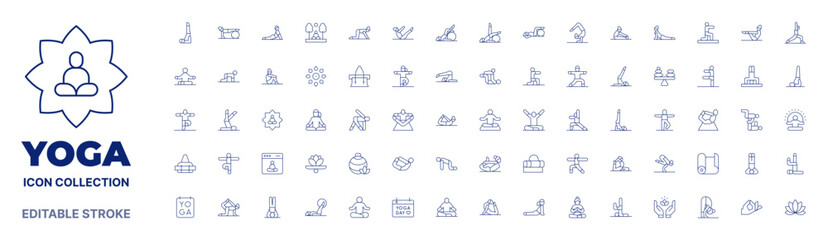 Yoga icon collection. Thin line icon. Editable stroke. Editable stroke. Yoga icons for web and mobile app.