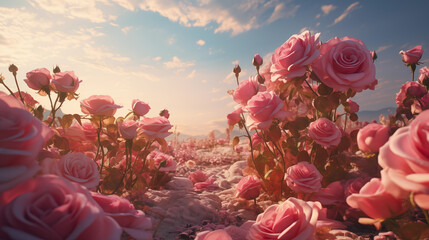 Beautiful pink rose garden, Valentine's Day - Powered by Adobe