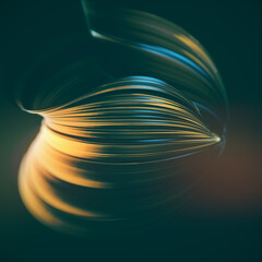 Digital illustration of a metallic twisted sphere on a dark background. 3d rendering