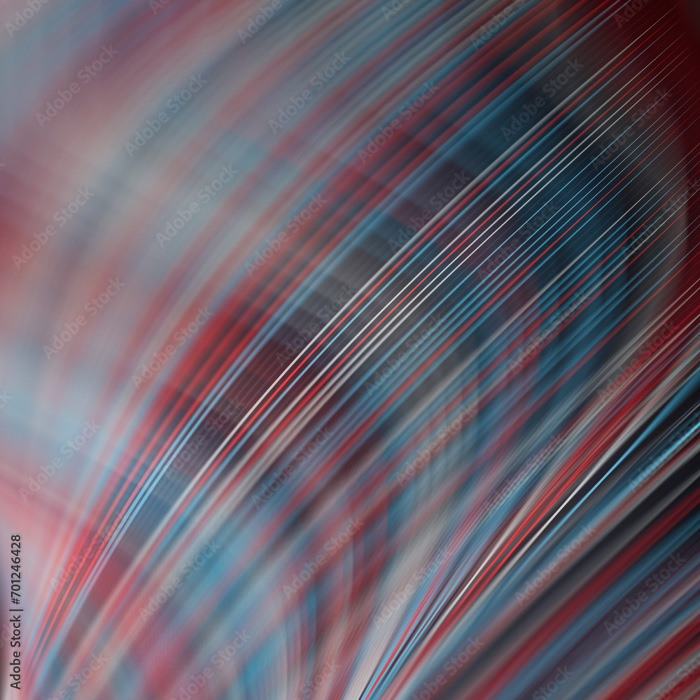 Poster Close-up of a multicolored wave pattern of a series of curved lines. 3d rendering digital illustration