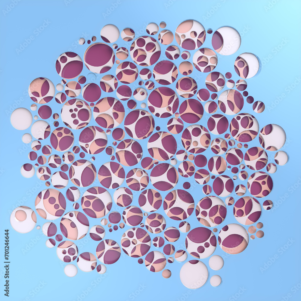 Poster Abstract digital illustration consisting of areas with holes of different sizes. 3d rendering