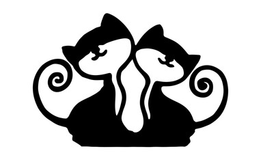 Two cats in love whit white background