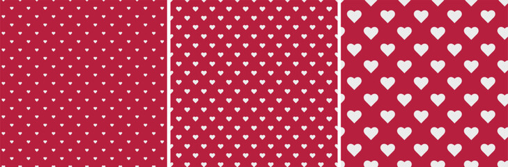 White love heart seamless pattern illustration set. Cute romantic red hearts background print. Valentine's day holiday backdrop texture, romantic wedding design.