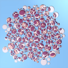 Abstract digital illustration consisting of areas with holes of different sizes. 3d rendering