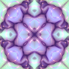 Purple-blue kaleidoscope background with gold geometric pattern on the inflatable surface. 3d rendering illustration