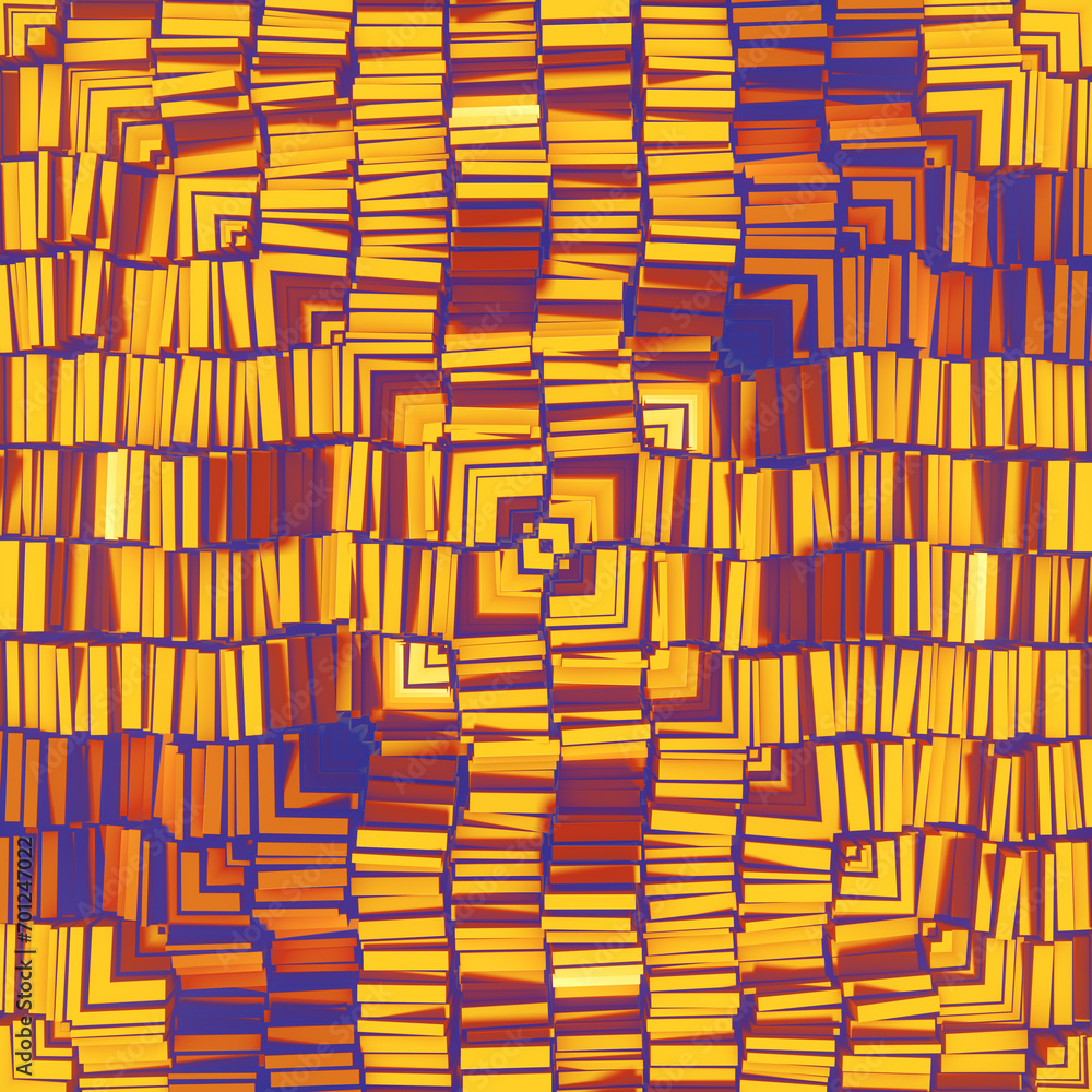 Poster an intricate colorful pattern of randomly stacked yellow rectangles. 3d rendering digital illustrati
