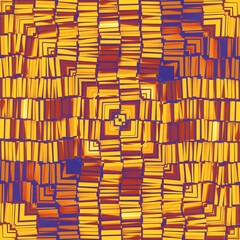 An intricate colorful pattern of randomly stacked yellow rectangles. 3d rendering digital illustration