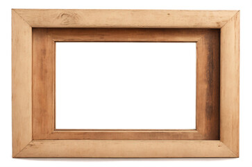Fotomodell mit Holzrahmen an der Wand. Modell eines Bilderrahmens aus Holz. Horizontaler Rand mit Schatten. Leerer Fotorahmen A4 an der Hintergrundwand. Rand für Designdrucke, Poster und Gemälde. Vekt