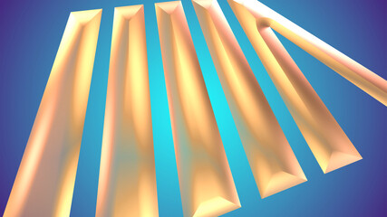 Abstrakter Hintergrund, im 3D Design mit blau türkisem Hintergrund und goldenen 3D linien