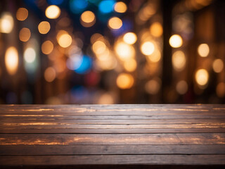 Christmas lights on the wooden background