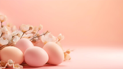 Easter eggsin Peach colors on the background in Peach hue. Bold hues for seasonal projects.Color of the Year 2024