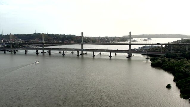 Panjim Goa cinematic shot India Panaji bridge Mandovi river orbital shot