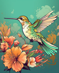 Obraz premium hummingbird and flowers