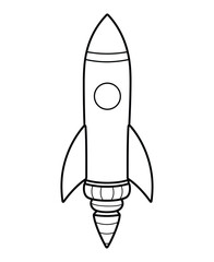 Cute and funny coloring page of a rocket. Provides hours of coloring fun for children. To color this page is very easy. Suitable for little kids and toddlers.