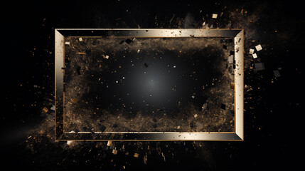 Gold frame on a dark background, mockup for presentations. AI Generated.