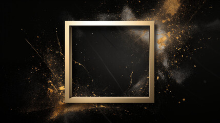 Gold frame on a dark background, mockup for presentations. AI Generated.