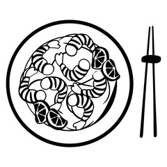 cebiche or sebiche vector icon design, delicious food symbol, authentic local dishes sign, domestic cuisine stock illustration, Peruvian ceviche with lemon and chopsticks concept