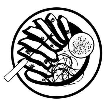 churrascaria or churrasquer�a with chimichurri sauce vector icon design, delicious food symbol, authentic local dishes sign, domestic cuisine stock illustration, Churrasco grilled beef steak concept