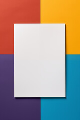 Blank white sheet of paper on a colorful child's desk for drawing, coloring, homework or painting mock up background. Generative Ai.