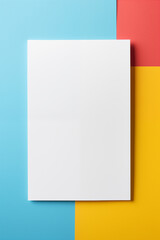 Blank white sheet of paper on a colorful child's desk for drawing, coloring, homework or painting mock up background. Generative Ai.