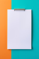 Blank white sheet of paper on a colorful child's desk for drawing, coloring, homework or painting mock up background. Generative Ai.