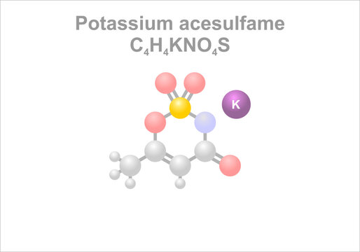 Potassium acesulfame. Simplified scheme of the molecule. Use as sweetener , sugar substitute.
