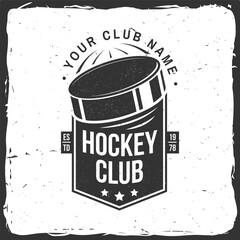 Ice Hockey club logo, badge design. Concept for shirt or logo, print, stamp or tee. Winter sport. Vector illustration. Hockey championship.