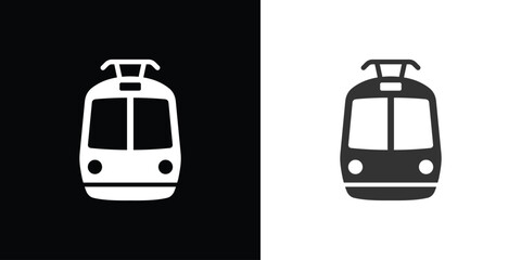 Tram vector, train, air bus on black and white  - obrazy, fototapety, plakaty