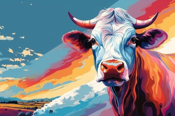 cow, cattle, livestock. empty space for the text.the muzzle of an animal, head with horns. colorful illustration.