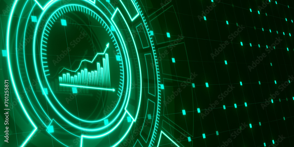 Poster glowing business chart hologram on blurry backdrop. financial plan graph. 3d rendering.