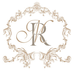 MR, RM initial antique vintage wedding crest monogram vector illustration