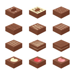 Collection of vector chocolate elements on white background. Valentine's Day chocolate decorative elements.
