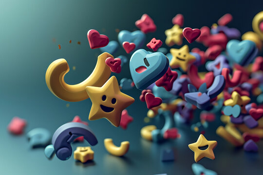 Social media marketing concept Attracting (emoji, like, love, star, comment icon) with a huge magnet, 3d render copy space