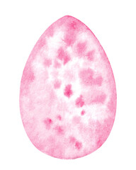 Isoalted watercolor easter egg with aquarelle texture with blots, spots and splashes in red pink colors.Design element for party celebration